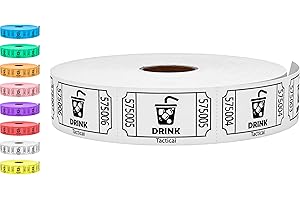 Tacticai 1000 Raffle Tickets, Drink, White (1 of 8 Colors), Single Roll for Events, Entry, Class Reward, Fundraiser & Prizes