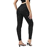 Women's High Waisted Shiny Pants, Starry Sky Print Skinny Leggings, Casual Elastic Waist Long Length Leggings