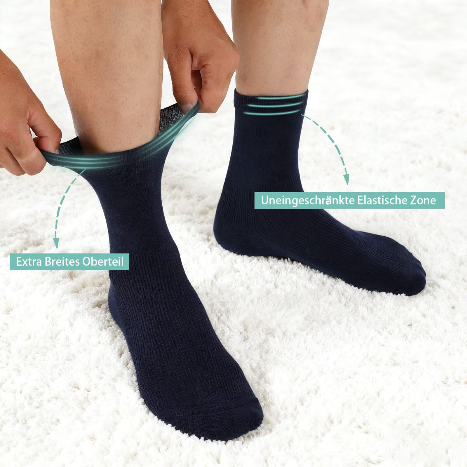 TUUHAW Damensocken 39-42 ohne Gummibund Diabetikersocken Damen Diabetiker Socken Herren 10 Paar Comfort Baumwolle Dunkelblau Herrensocken Gesundheitssocken ohne Bund 5
