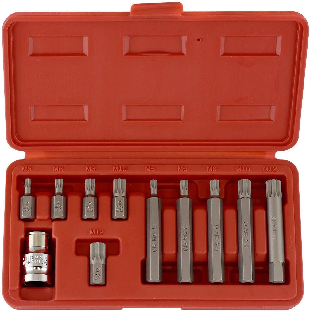 11 Piece 12 Point Spline Power Socket Bit Set Chrome Vanadium Steel Kit ...