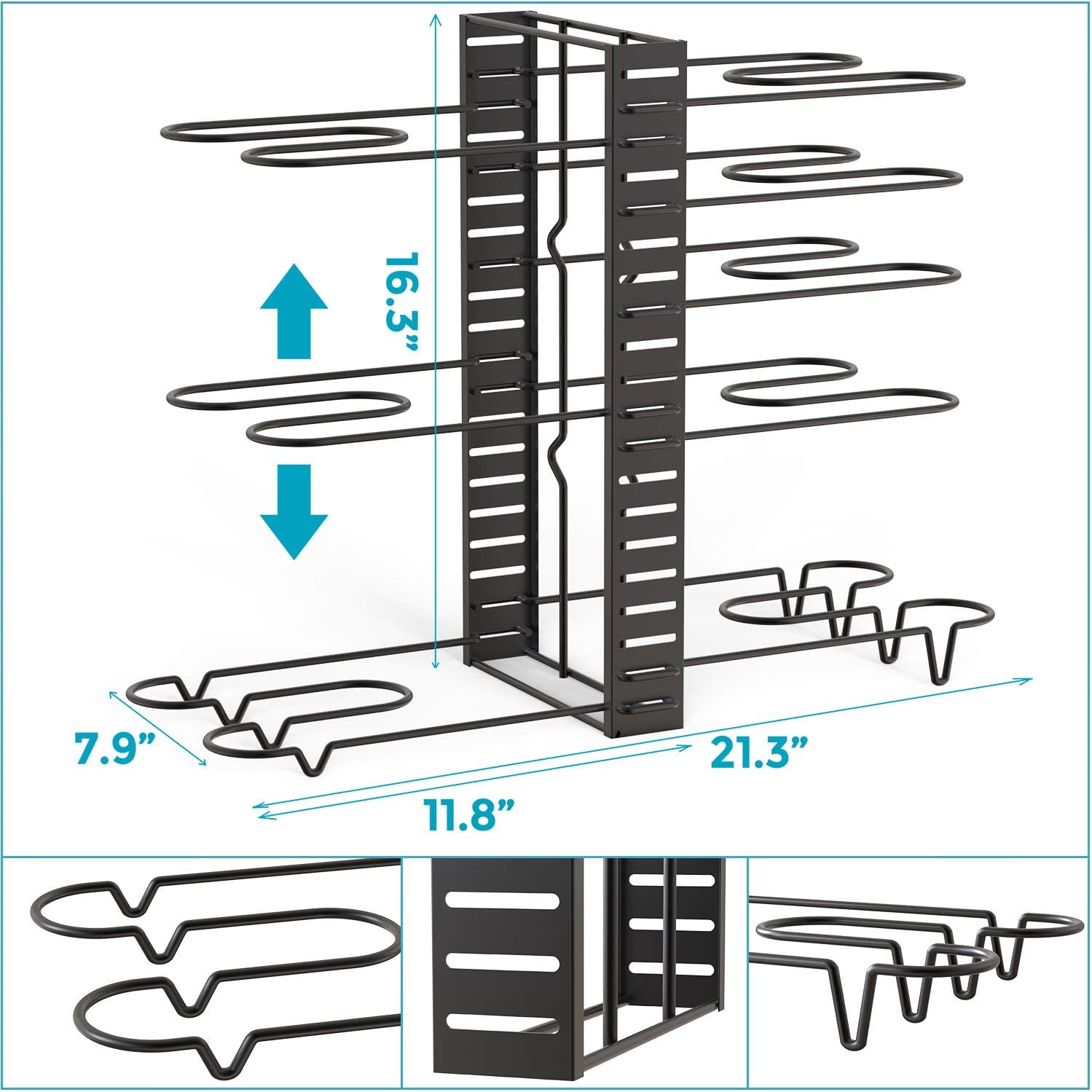 Vdomus Pot Rack Organizer with 3 DIY Methods, Black Metal Kitchen 8+ Pots Holder, Height and Position are Adjustable Cabinet Pantry Pot Lid Holder (Upgraded): Kitchen & Dining