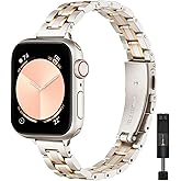 STIROLL Thin Replacement Band Compatible for Apple Watch 49mm 46mm 45mm 44mm 42mm(Series 3 2 1), Stainless Steel Metal Wristband Women Men for iWatch Ultra SE Series 11 10 9 8 7 6 5 4, Starlight Gold