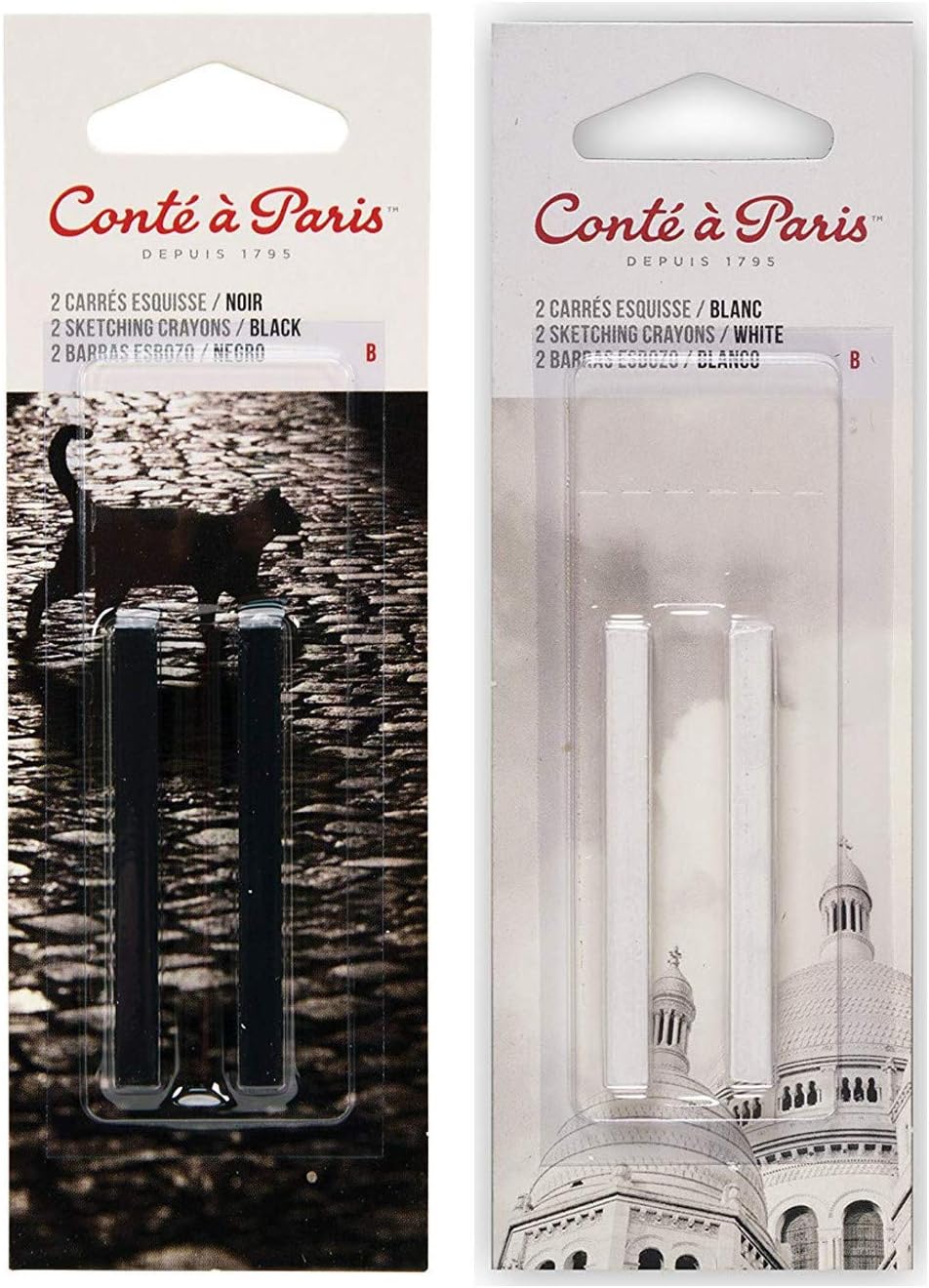 2 Pack Bundle - Black + White - Conté à Paris"B" Sketching Crayons - 2 Count Each Color