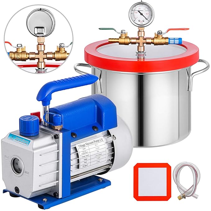 VEVOR Vakuumpumpe 3CFM1/4HP, Vakuumkammer mit Pumpe 5,7-Liter ...