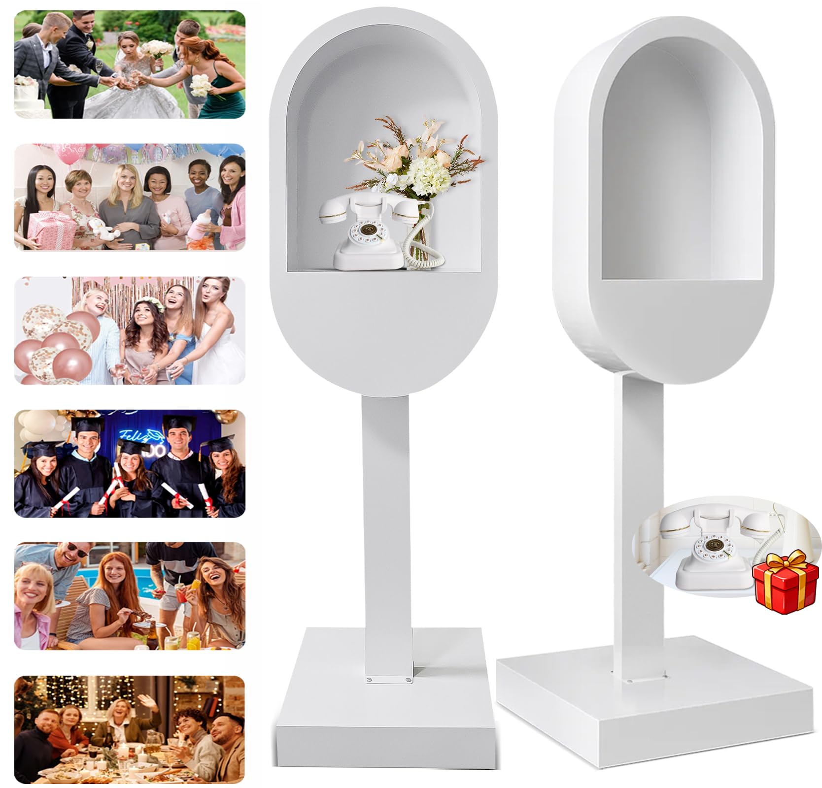 Photo 1 of ROOMEDAL Audio Guest Book Phone Booth Stand, Romantic Metal Audio Guestbook Telephone Booth for Wedding Birthdays Party Graduation Baby Shower Retirement Special Occasions Decoration
