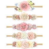 Cinaci 5 Pieces Super Stretchy Soft Baby Flower Nylon Headbands Floral Crowns Tiaras Hairbands Hair Accessories for Baby Girls Newborns Infants Toddlers Girls Kids