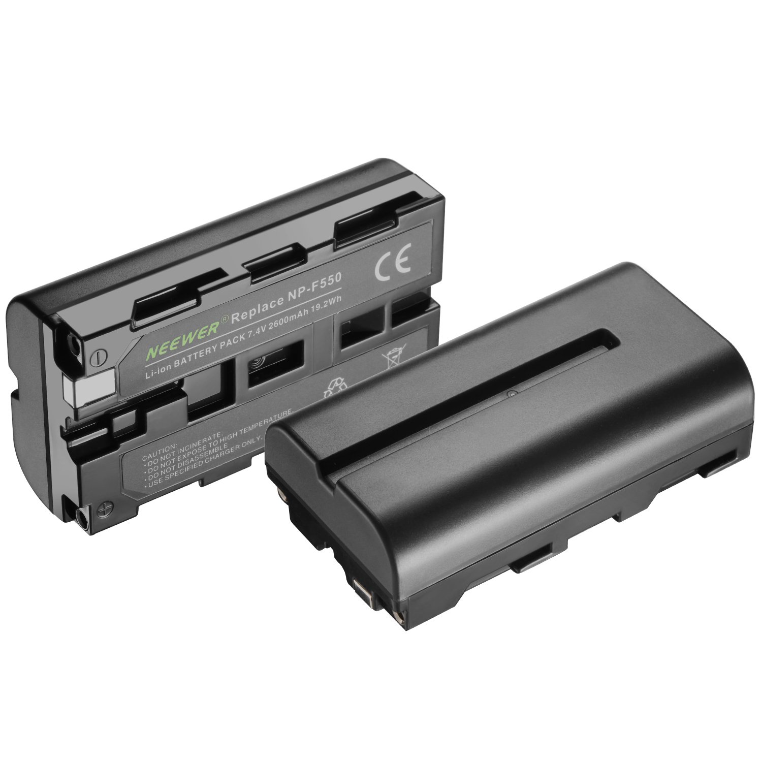 Neewer NP-F550 Battery Charger Set for Sony NP F970,F750,F960,F530,F570,CCD-SC55,TR516,TR716,and More (2-Pack Replacement Battery, Dual Slot Charger)