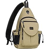 MOSISO Sling Backpack,Canvas Crossbody Hiking Daypack Bag with Anti-theft Pocket, Khaki