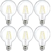 Sunco 6 Pack G25 LED Light Bulbs, Filament Edison Globe, Vanity Lighting Bulb for Bathroom Bedroom, 500 LM, 5W (60W Equivalen