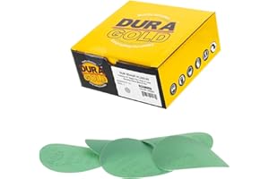 Dura-Gold Premium 5" Green Film Sanding Discs - 320 Grit (Box of 50) - Hook & Loop Backing Sandpaper Discs for DA Sanders, Finishing Medium Fine Cut Abrasive - Sand Automotive Paint, Woodworking Wood
