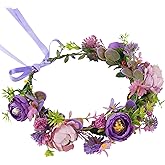 KorViSHOW Purple Flower Crown Headband, Artificial Fairy Daisy Floral Headpiece, Forest Boho Bridal Flower Crown for Women Girls Maternity Renaissance Weeding Festivals Birthday Hair Accessories
