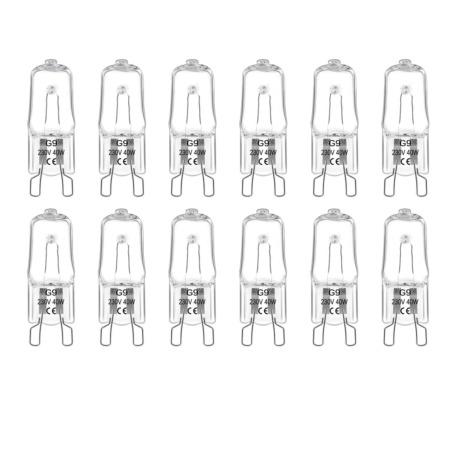 Blakapoo Pack of 12 G9 40 W capsule halogen bulbs, dimmable oven lamp, 40 W, warm white, 2700 K, G9 halogen light blubs for oven, cooking lighting, chandelier, ceiling lights