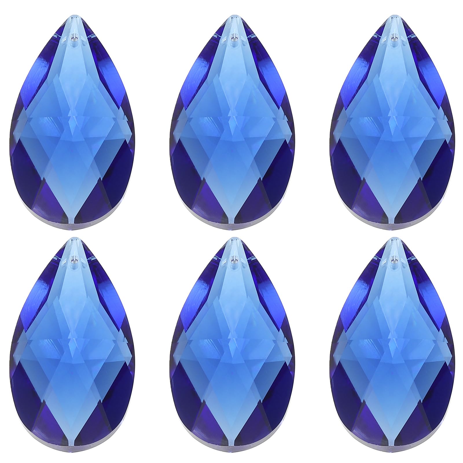 PATIKIL K9 Crystal Pendants Teardrop Beads, 6 Pack 50mm Chandelier Prisms Parts Hanging Beads DIY Lamp for Arts Crafts Decoration, Dark Blue