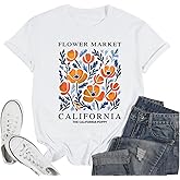Migxsaf California Poppy Shirt Flower Boho Aesthetic Floral Shirts for Women Vintage Graphic Tees Wildflower Shirt Casual Top