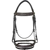 Equine Care English Horse Bridle with Reins, Padded, 6 Browband Styles | Hunter show bridles: classic fancy stitched or crystal browbands; padded crown, harness leather; bit not included