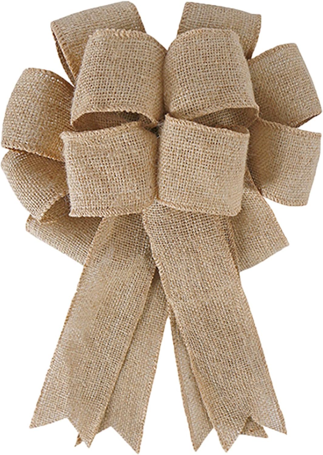 Bows & Ribbons - LOKESI Large Burlap Wreath Bow Farmhouse Decorative Bow Hanging Ornament Gift Wrapping Tree Topper for Halloween Christmas All Season Holiday Party Home Crafts Decorations
