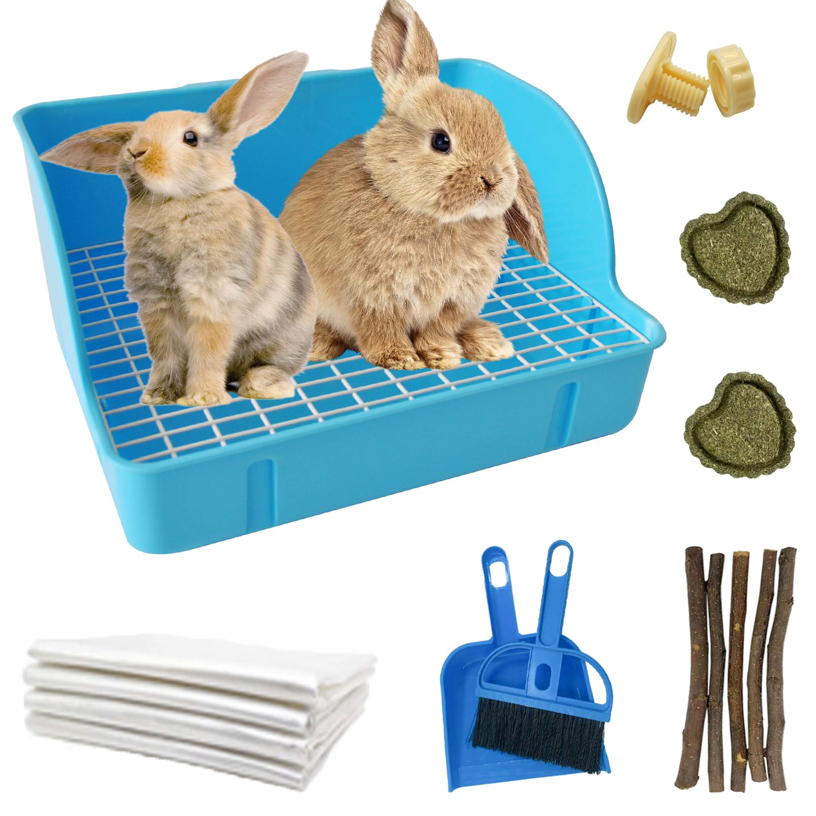 Photo 1 of MUYG 10Pcs Rabbit Litter Box Toilet,Bunny Plastic Square Cage Toilet with Grate Rabbit Corner Litter Bedding Small Animal Potty Training Box Pet Poop Pan for Bunny Guinea Pig Ferret Chinchilla(Blue)