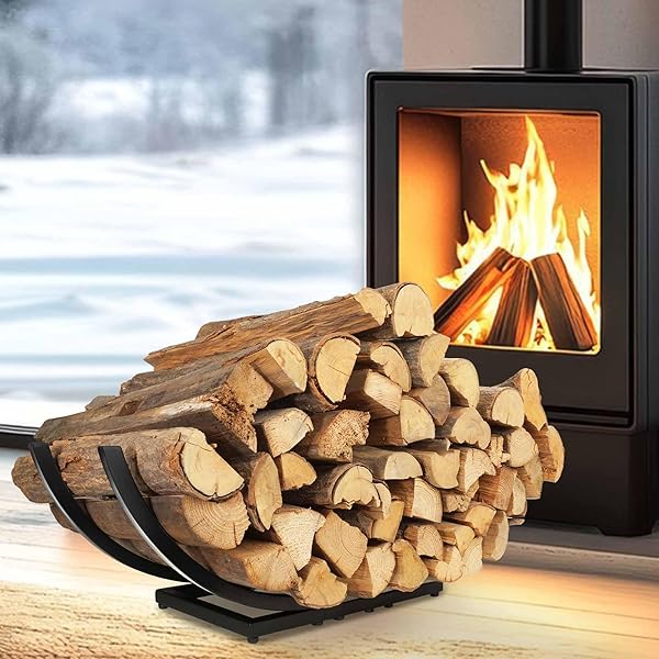 QIANG NI FIREPLACE WOOD HOLDER: 30 INCH FIREWOOD STORAGE SHELVES FOR YARD PATIO GARDEN – INDOOR CURVED LOG WOOD RACK FOR FIREWOOD