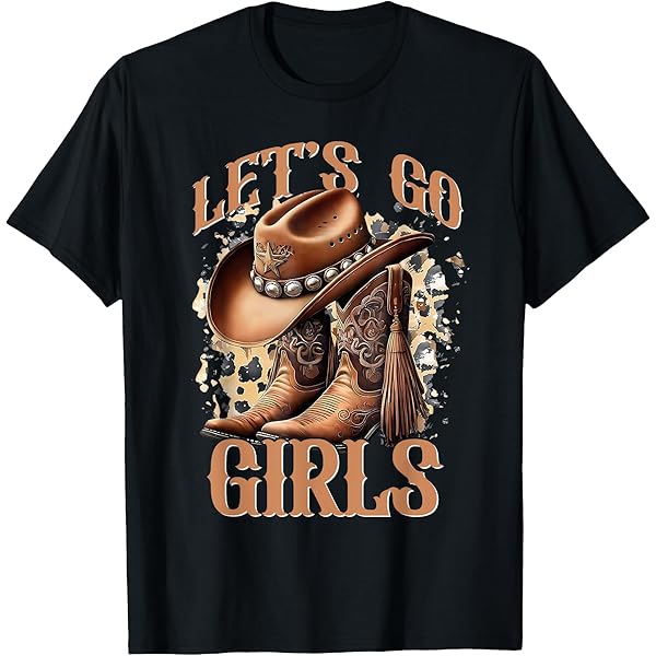 T-Shirt Femme "Let's Go Girls" Cowgirl Rose Country Western - Col En V, Style Vintage - Pour Rodéo, Fête