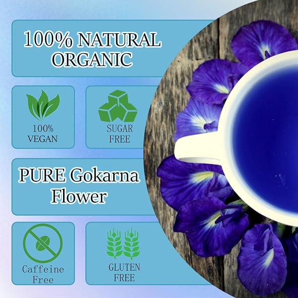 BUTTERFLY PEA FLOWER TEA BAGS – GOKARNA FLOWER TEA, TRANSPARENT TRIANGLE TEABAG, PREMIUM DRIED BUTTERFLY PEA FLOWERS, 100% NATURAL | NO SUGAR | NO CAFFEINE | NO GLUTEN | VEGAN 2.82OZ (1)
