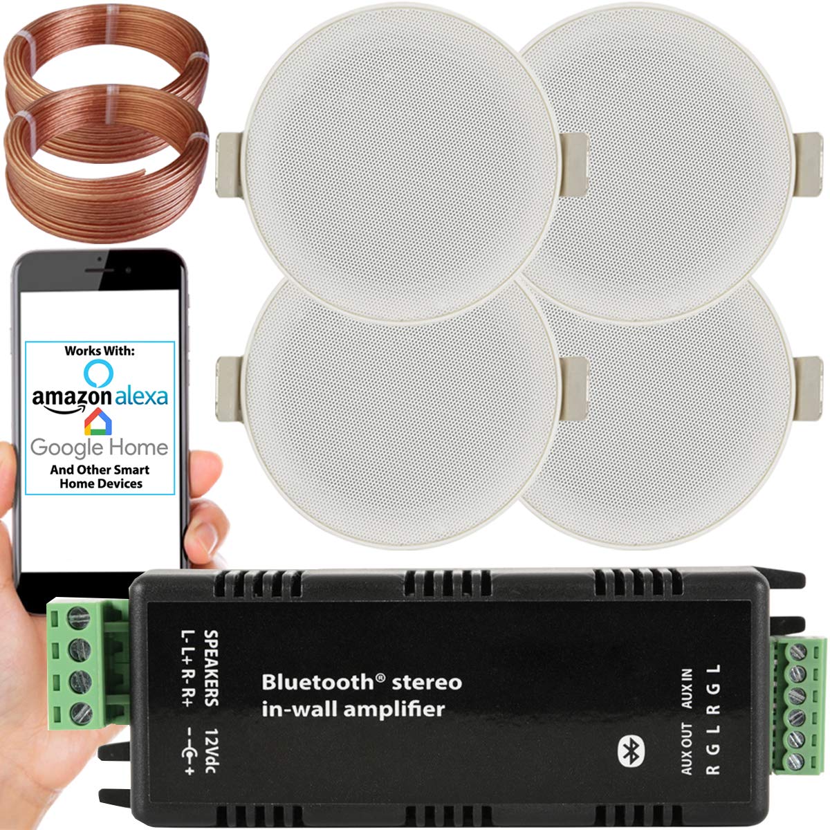 Bluetooth Ceiling Music Kit Mini Amplifier 4x Low Profile