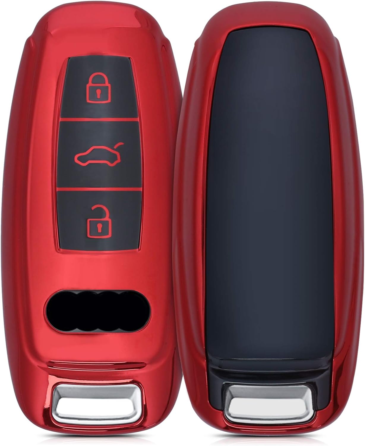 kwmobile Key Cover Compatible with Audi A6 A7 A8 Q7 Q8 - 3 Button Car Key Keyless Go - Soft TPU Car Fob Protector Case - Red High Gloss