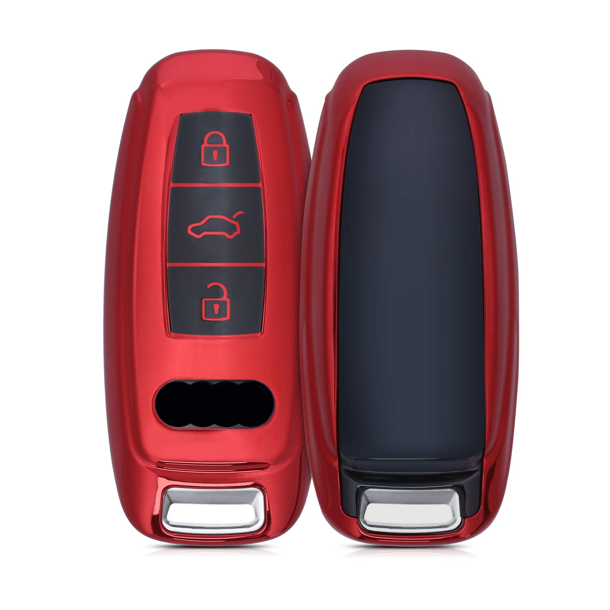 kwmobile Key Cover Compatible with Audi A6 A7 A8 Q7 Q8 - 3 Button Car Key Keyless Go - Soft TPU Car Fob Protector Case - Red High Gloss