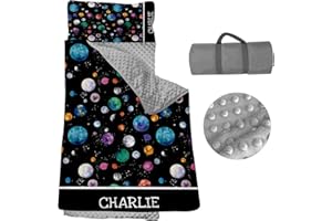 Personalized Nap Mats for Daycare - Kids Nap Mat with Pillow and Blanket for Preschool Kindergarten Custom Name Space Toddler
