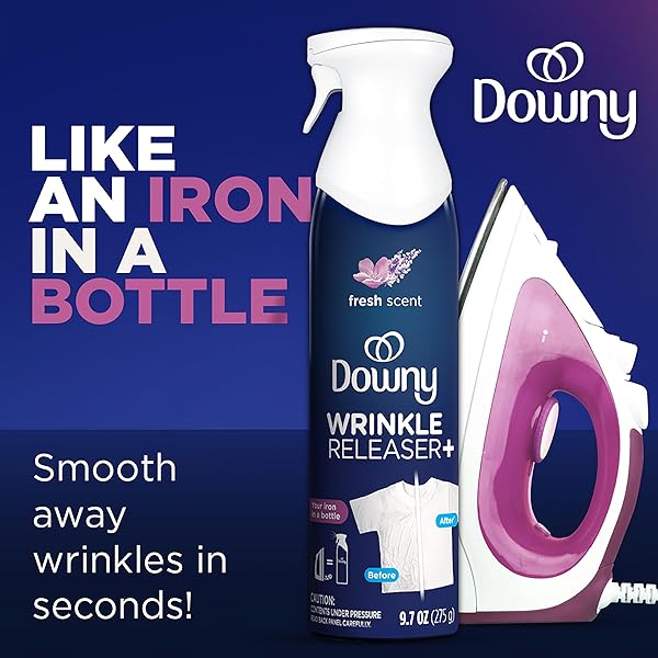 DOWNY WRINKLE RELEASER SPRAY | ALL IN ONE WRINKLE RELEASE SPRAY, ODOR ELIMINATOR, STATIC REMOVER | FABRIC REFRESHER & IRONING AID FOR CLOTHES | 9.7 FL OZ (PACK OF 2), FRESH SCENT