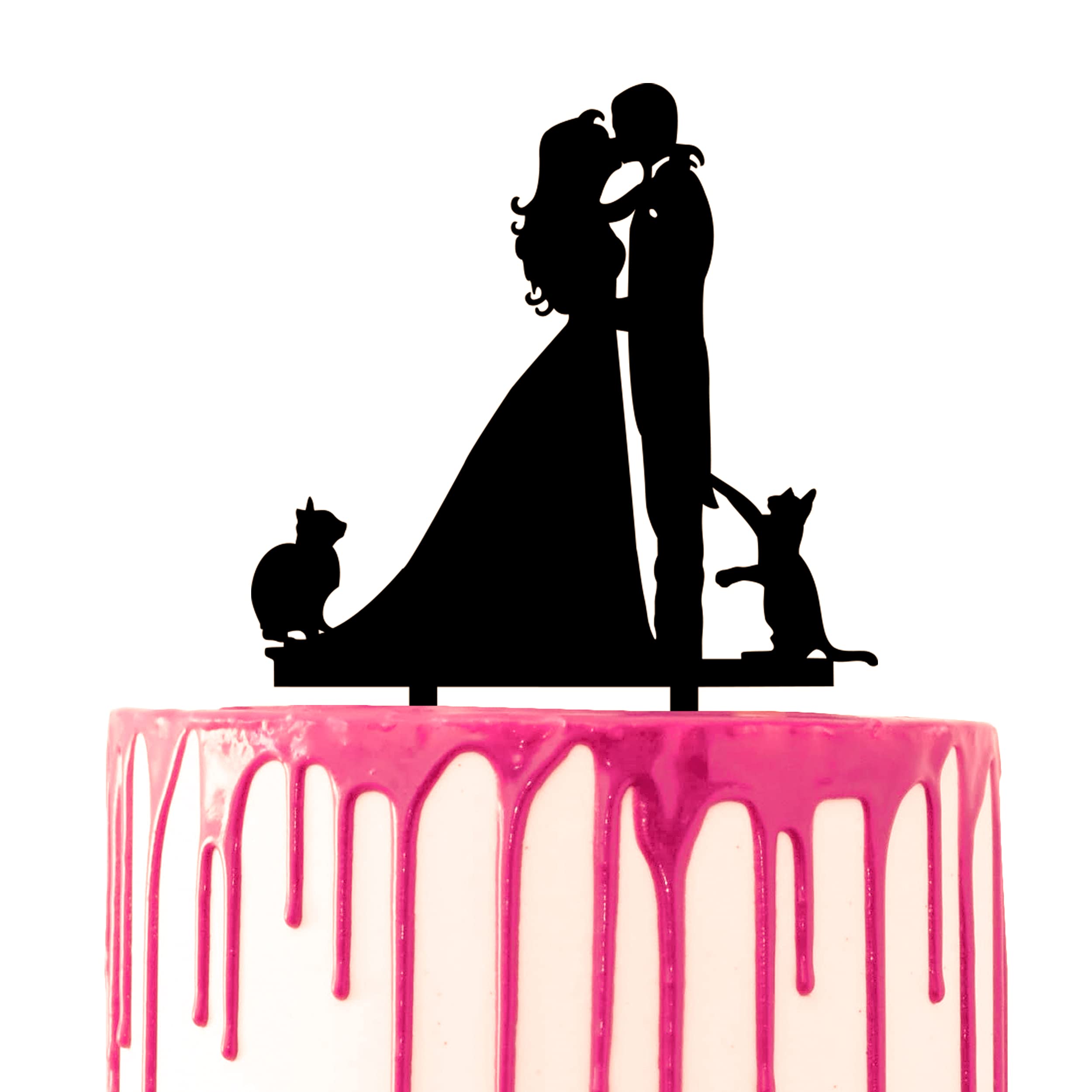 CARISPIBET Wedding cake topper couple kissing marriage cake decorative groom and bride cake toppers for cat lovers topper with two pet cats