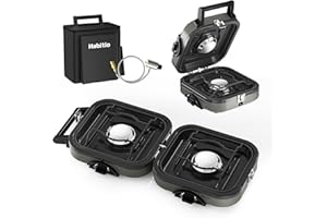 Habitio 2-Burner Camping Stove Foldable, Portable Propane Camp Stove with 16000 BTU Adjustable Burners and Piezo Ignition, Folding Stove with Carry Bag & Handle for Camping, Tailgating, Backyard BBQ