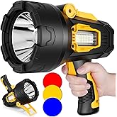 Rechargeable Spotlight, 99000 Lumens Super Bright Led Spotlights Flashlight with Cob Light & Foldable Tripod, 10000ɱAh Spot Lights Long Runtime, Handheld Spotlight for Hunting Boating Outdoor