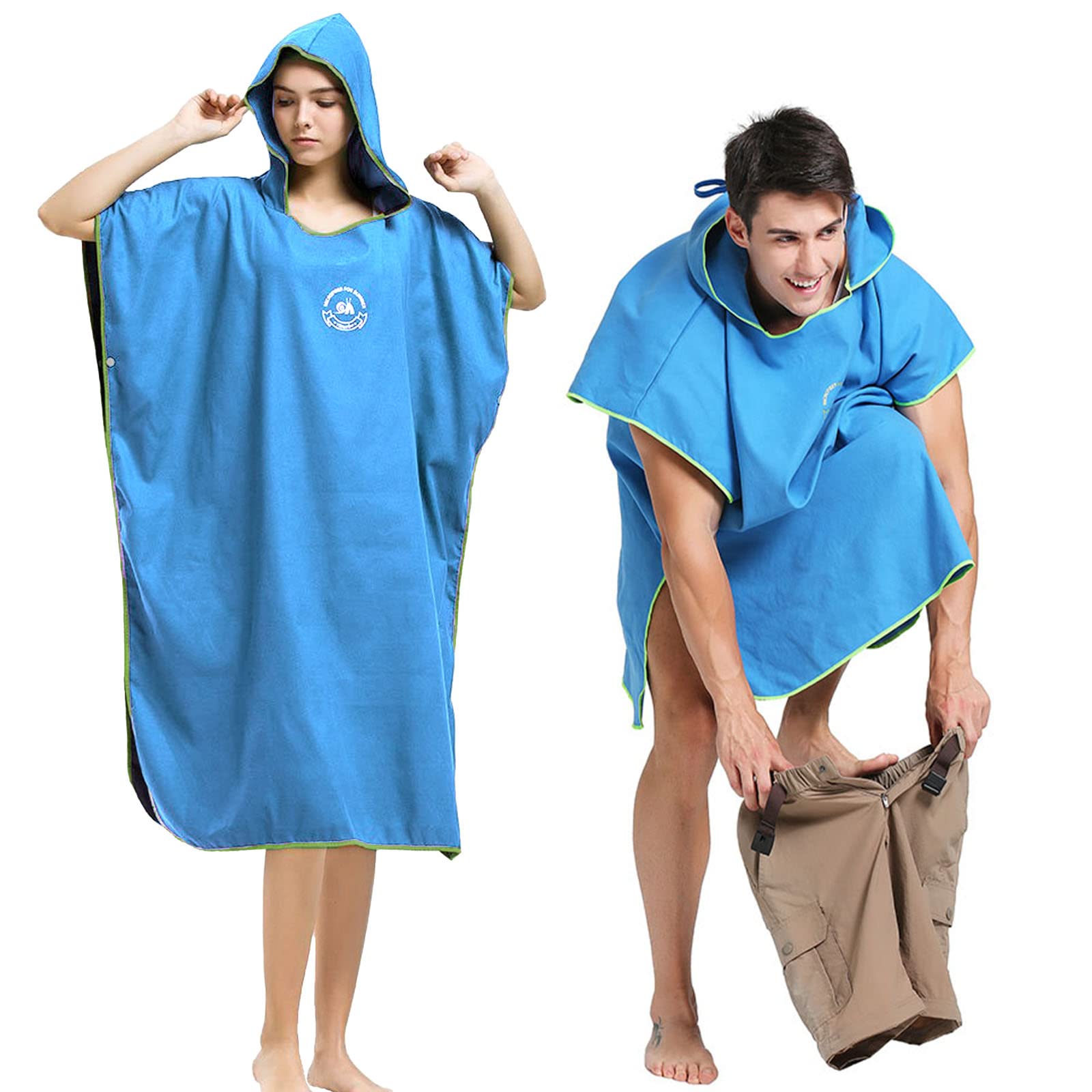 Hiturbo Changing Robe Towel Poncho with Hood for Surfing Swimming Wetsuit Changing,Compact & Light Weight,One Size Fit All Blue