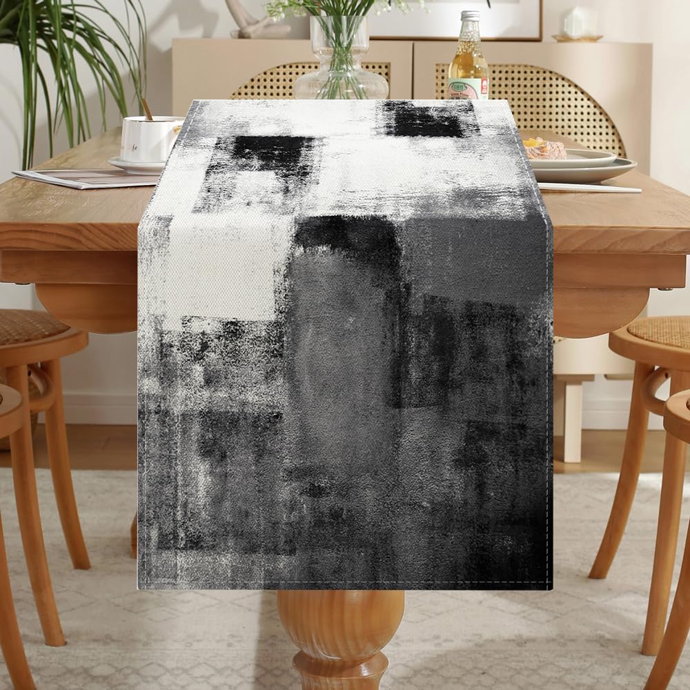 LOZULO Grey Table Runner 180cm Long Vintage Rustic Table Runners Decoration for Round Table Coffee Table Runner Wedding Party Valentine Table Cover 40x180cm