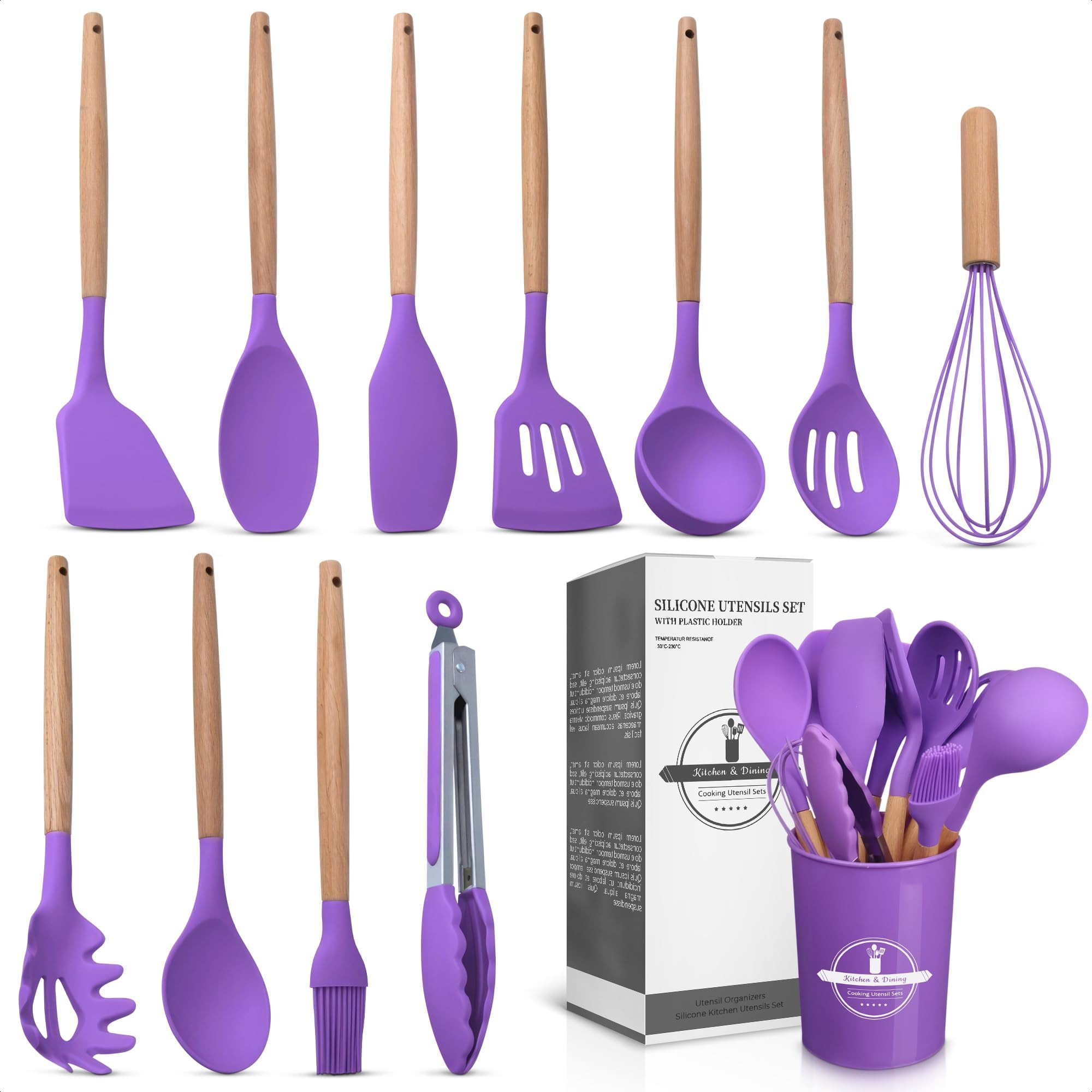 Photo 1 of 12 Pcs Purple Kitchen Utensils Set with Holder – Versatile Silicone Utensils Set for Cooking and Baking, Gentle on Pots and Pans, Heat-Resistant, Stylish, Easy to Clean, Purple Kitchen Accessories
