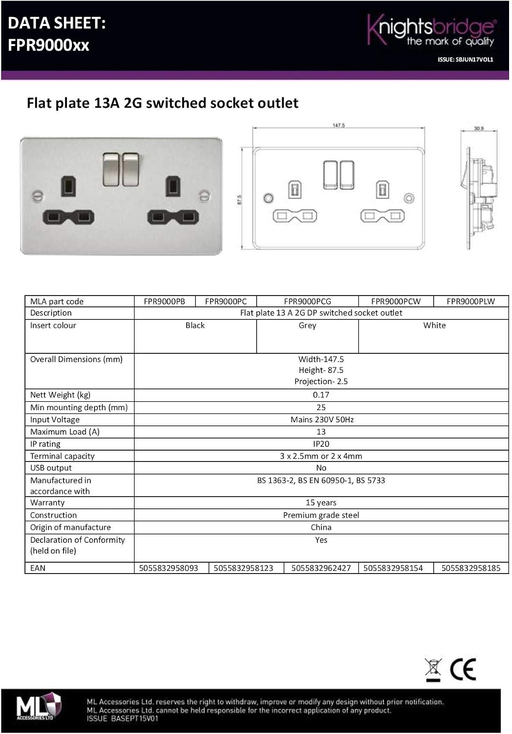 Flat Plate Double Socket in Polished Brass with Black Insert - Image 3