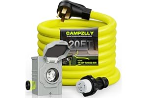 Campzlly 50 Amp Generator Cord 20FT and Power Inlet Box, NEMA 14-50P Male to SS2-50R 125/250V Twist Lock Connector with Pre-Drilled NEMA SS2-50P Generator Inlet Box for Generator to House, ETL Listed