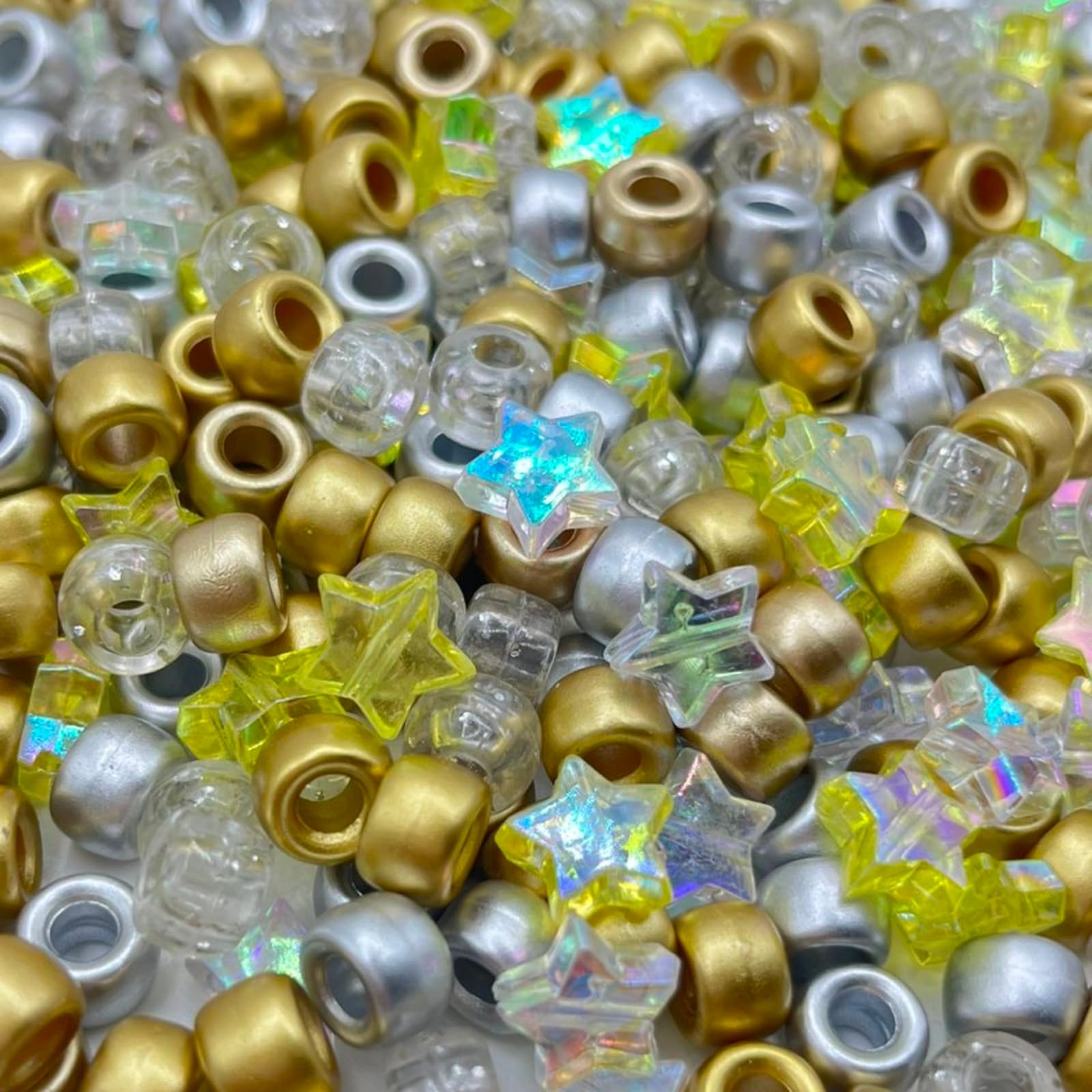 1000 pcs Pony Beads and Star Beads Mix (Gold and Silver) — image 1