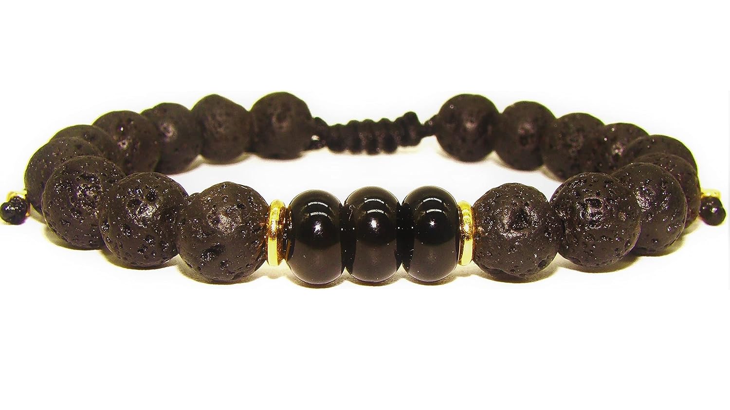 PULSERA PARA HOMBRE DE PIEDRA VOLCANICA CON CUENTAS DE ONIX DETALLES