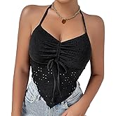 PENINSULA LOVE Women Tie Front Halter Top Y2k Ruffle Going Out Tank Top Sexy Sleeveless Camisole Streetwear