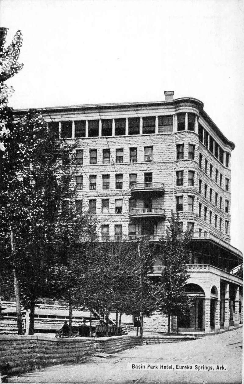 Eureka Springs Arkansas Basin Park Hotel Street View Antique Postcard K80603