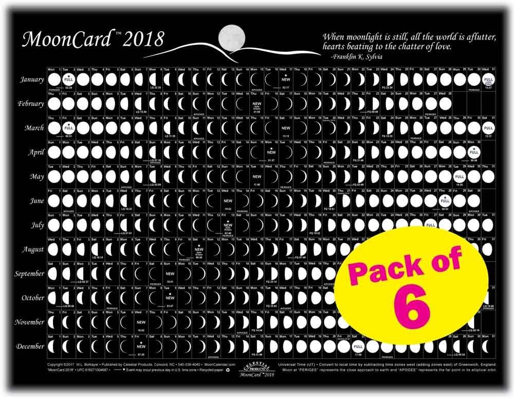 Celestial Products Moon Calendar 2018, Cards, MoonCard - 6 pk