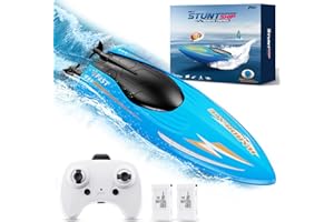 JQTOYD 2.4GHz Stunt RC Boat, Remote Control Boats for Kids and Adults with LED 2 Rechargeable Batteries- Water Toys for Pools,Lake Gifts for Kids Boys Age 4+