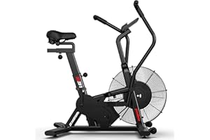pooboo Exercise Bike, Stationary Bike for Home Gym, Air Resistance Bluetooth Fan Bike w/Dual Acction Handlebars & Dual-Layer Transmission System, Upright AirBike Indoor Cycling Bike for Cardio Workout