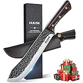 Huusk Butcher Knife for Meat Cutting, Hand Forged Meat Knives, High Carbon Cleaver with Wood Handle, Slicing Knife with Box, Ideal Christmas Gift for Man and Women