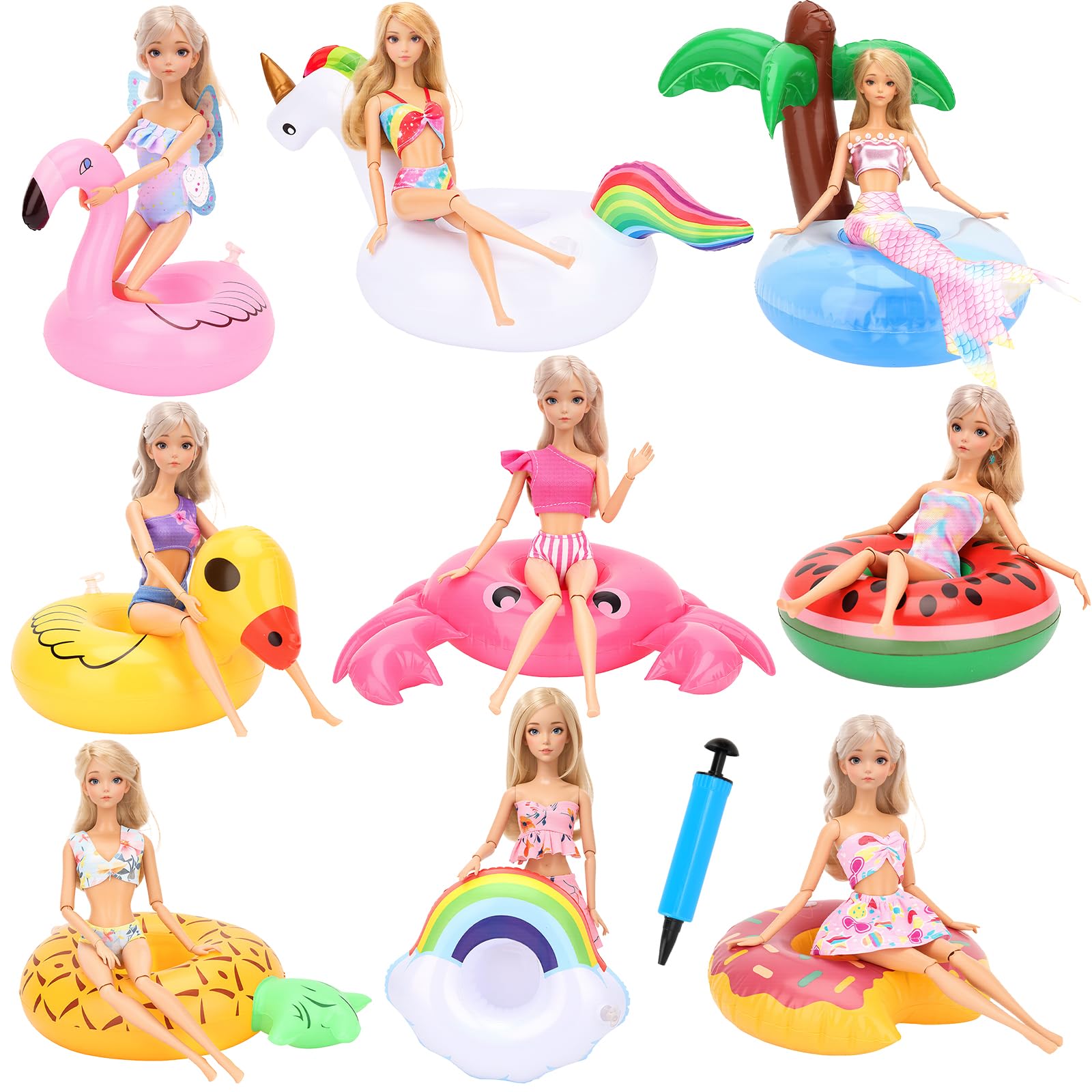 Miunana Pool Floaties for Girl Dolls, Fun Swimming Pool Party Ring Inflatable Drink Holder for 11.5 inch Dolls Pool Toys