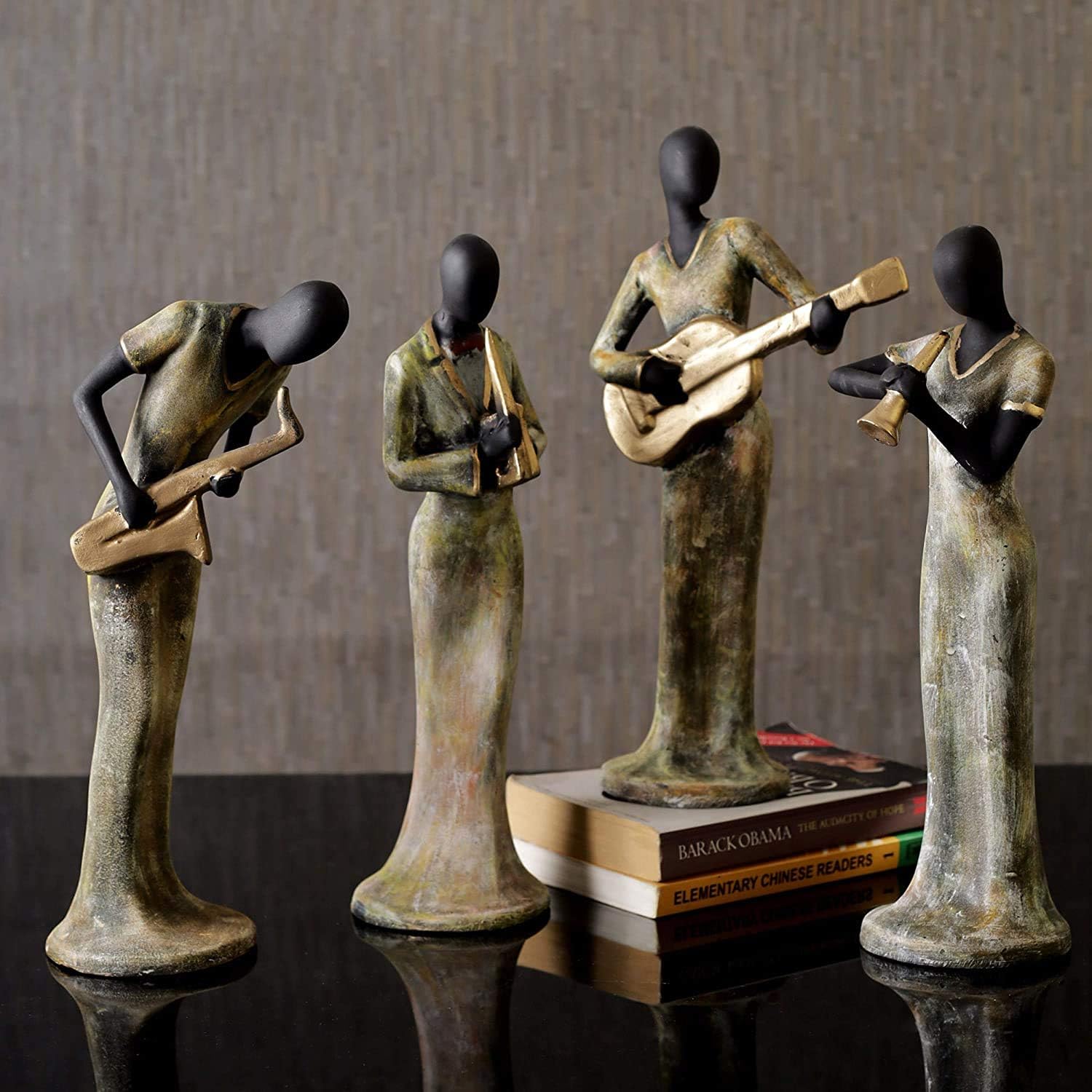 TIED RIBBONS Set of 4 Decorative Ladies Playing Musical Instrument Ornament Showpiece Collectible Figurines for Home Décor Wall Shelf Table Office Living Room Decoration Item (34 cm X 10 cm) Sandstone - Image 3