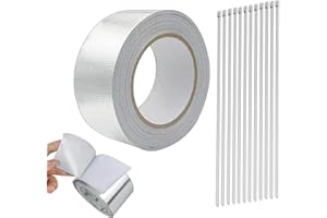 Aluminum Foil Exhaust Heat Insulation Tape 1 Roll 10m x 5cm with 12 Zip Ties High Temp Resistant Noise Reduction Wrap for Car