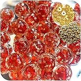 8mm 200pcs Glow in The Dark Glass Beads with Holes for Jewelry Making Bracelets Earrings Necklace Bulk Lampwork Solar Unique DIY Crafts Gold Spacer Beads Kit(100pcs Beads+100pcs Spacer)