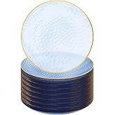 Rubtlamp 60 Pcs Blue Gold Plastic Plates, Hammered Plastic Dessert/Salad Plates, 7-Inch Blue Dessert Platos,Appetizer Platos Disposable Perfect For Wedding